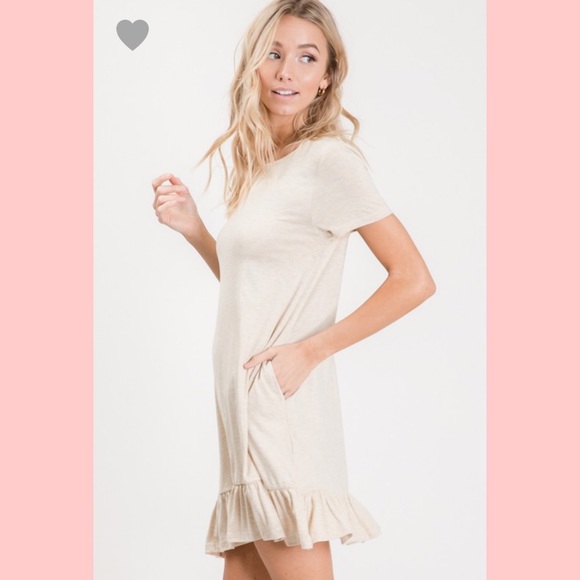 Short Sleeve Mini Dress Khaki S M L Rayon Spandex - Picture 2 of 3